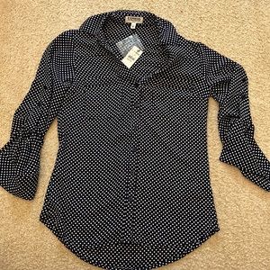 Express portofino shirt slim fit navy polka dot NWT